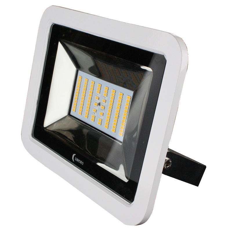 Lunasea 35W Slimline LED Floodlight, 120/240VAC Only, Cool White, 4500 Lumens, 3 Cord – White Housing [LLB-36MN-41-00]