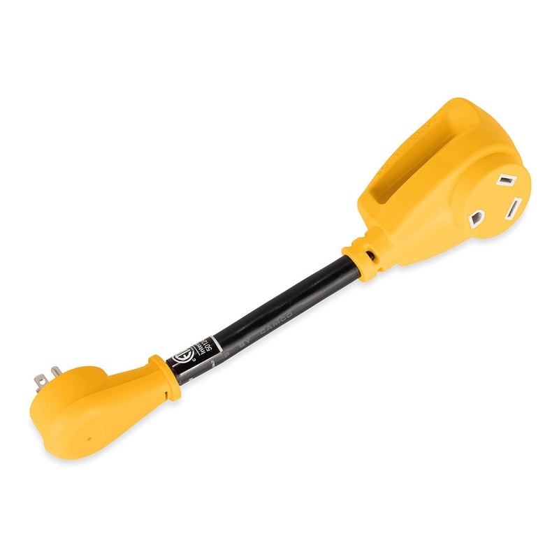 Camco Power Grip Dogbone 15 Amp Male / 30 Amp Female Adapter – 12″ [55165]