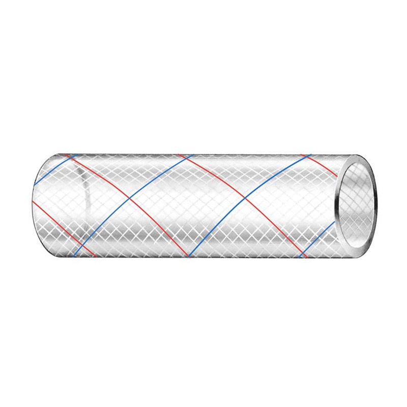 Trident Marine 3/8″ x 50′ Clear Reinforced PVC Hose Tubing Red  Blue Tracer [162-0386]