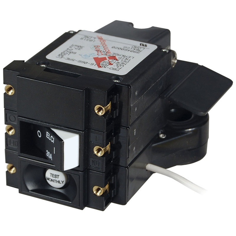 Blue Sea A-Series ELCI Main Circuit Breaker – Double Pole 120V AC 30A – Flat Rocker [3102100]