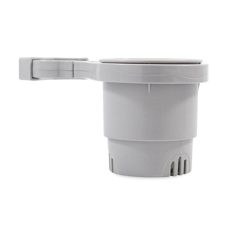 Camco Clamp-On Rail Mounted Cup Holder – Small for Up to 1-1/4″ Rail – Grey [53093]