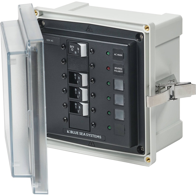Blue Sea 3130 – SMS Panel Enclosure w/Main  3 Branch (15A) – 120V AC [3130]