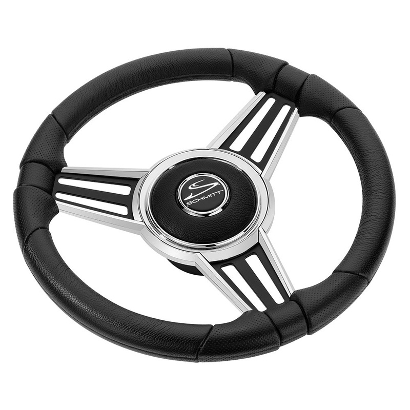 Schmitt Marine PU30 14″ Wheel – Chrome Cap  Spoke Inserts – Black Spokes – 3/4″ Tapered Shaft [PU301404-44]