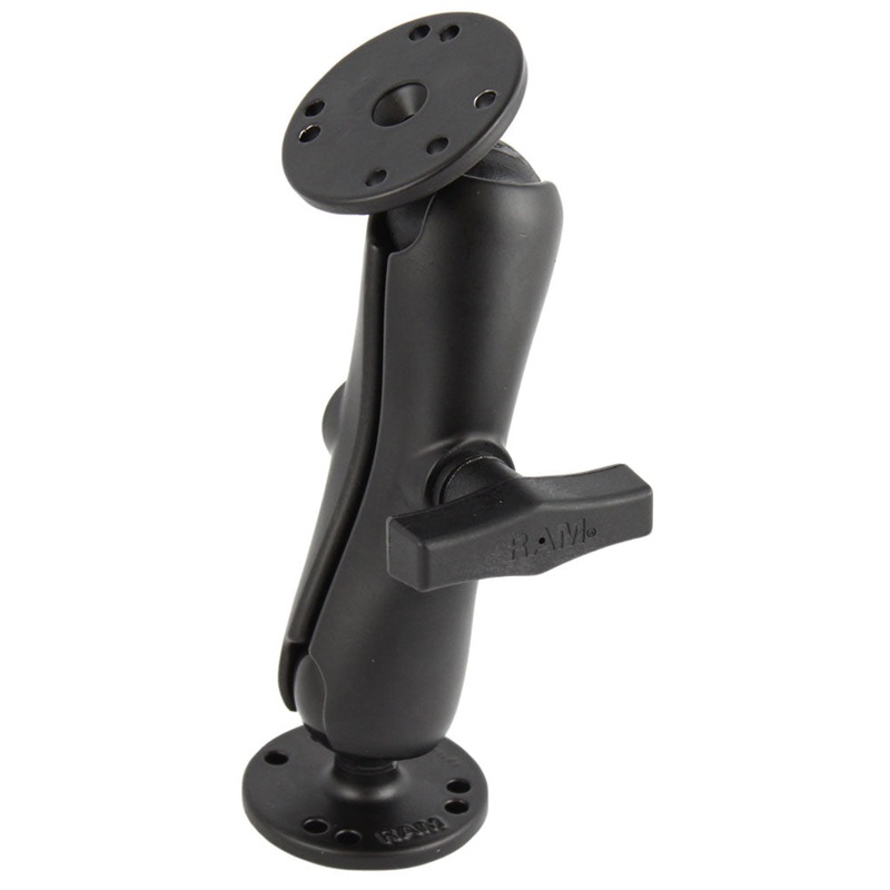 RAM Mount 1.5″ Ball Double Socket Arm w/2 2.5″ Round Bases – AMPs Pattern [RAM-101U]