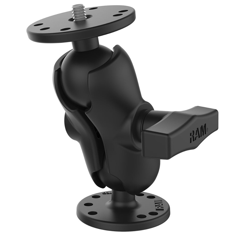 RAM Mount RAM Double Ball Mount w/1/4″-20 Male Thread – Short Arm [RAM-101AU-B]