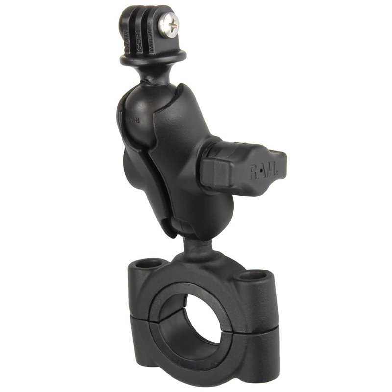 RAM Mount RAM Torque 1 1/8″ – 1 1/2″ Diameter Handlebar/Rail Base with B Size 1″ Ball, Short Arm and GoPro/Action Camera Mount [RAM-B-408-112-15-A-GOP1U]