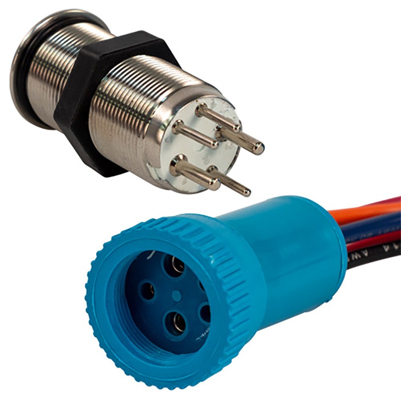Bluewater 19mm Push Button Switch – Off/(On) Momentary Contact – Blue/Red LED – 1′ Lead [9057-2113-1]