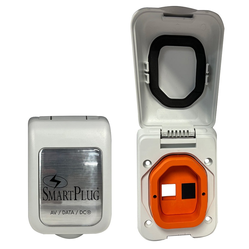 SmartPlug Data Port Case/Inlet Only – White Cover w/One Blank Plug  One Open Port [BDBPW]