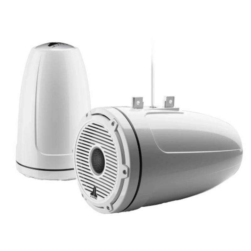 JL Audio M6 Series 8.8″ Enclosed Tower Coaxial System w/Gloss White Classic Grille & Black Tweeter Mesh – M6-880ETXv3-Gw-C-GwGw