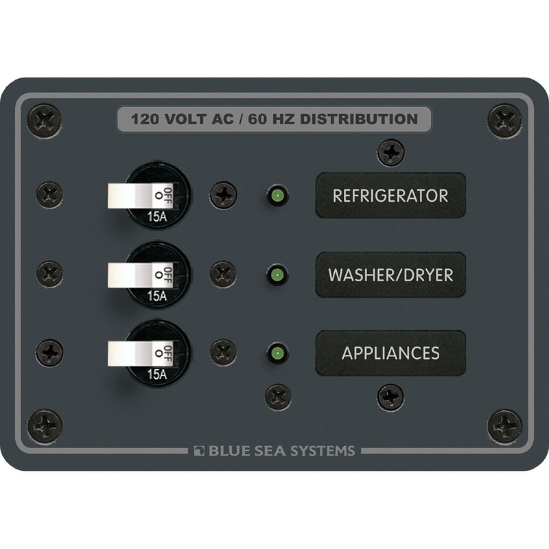 Blue Sea 8058 AC 3 Position Toggle Circuit Breaker Panel – White Switches [8058]