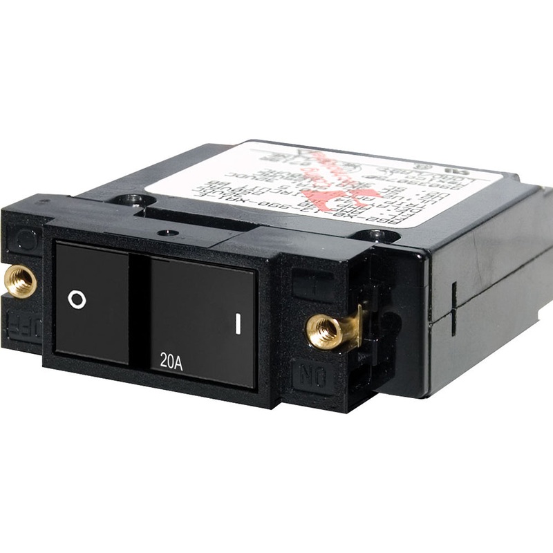 Blue Sea 7404 Single Pole Small Case 2″ Flat Rocker Circuit Breaker  –  20 Amp [7404]