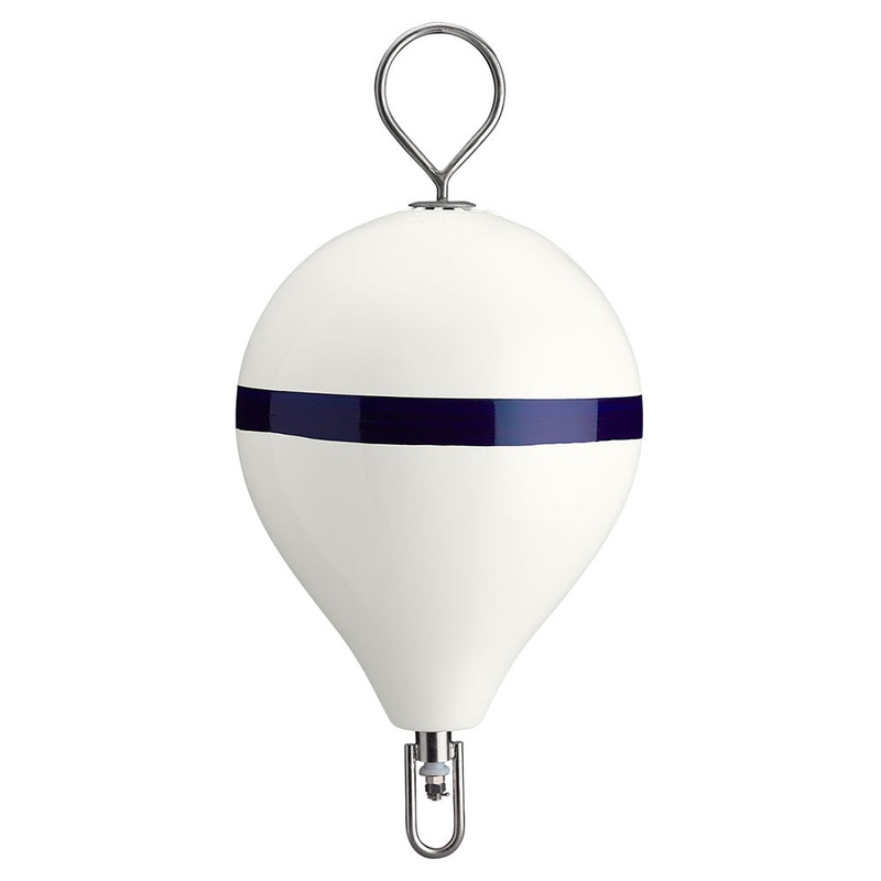 Polyform 17″ CM Mooring Buoy w/SS Iron – White Blue Stripe [CM-3-SS WHT W/STR/SS]