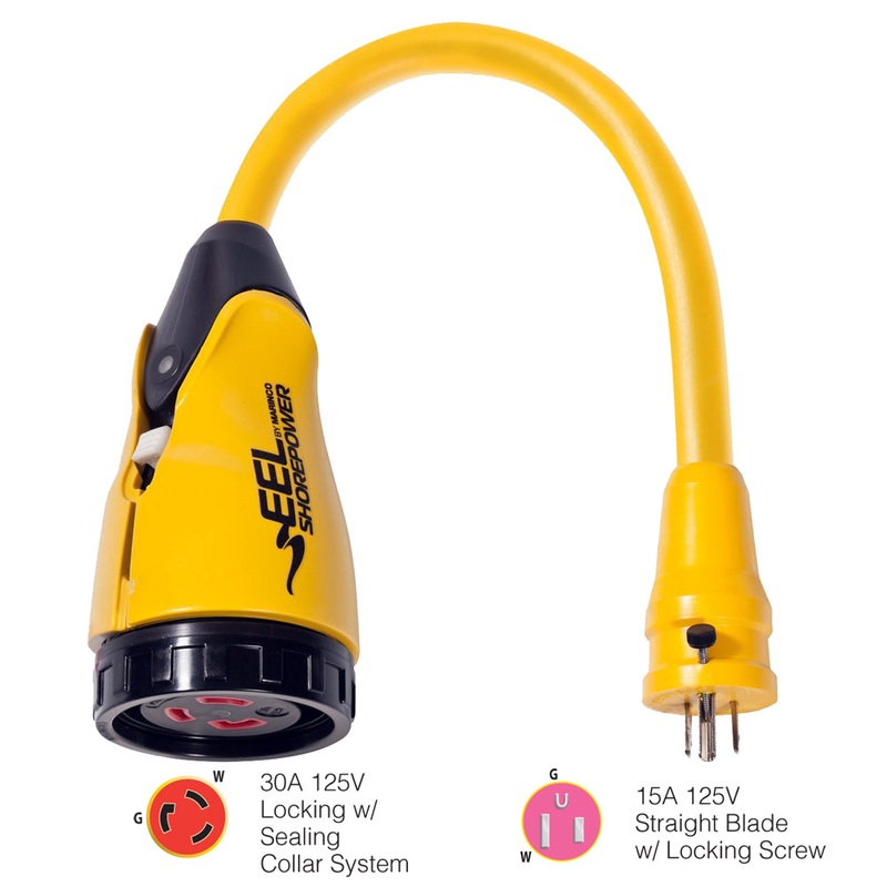 Marinco P15-30 EEL 30A-125V Female to 15A-125V Male Pigtail Adapter – Yellow [P15-30]