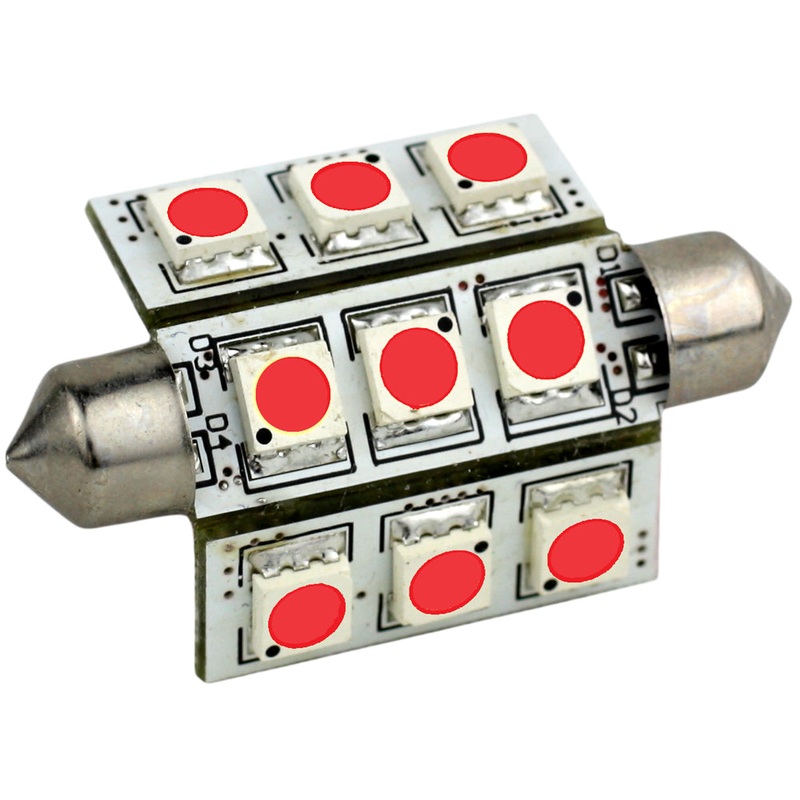 Lunasea Pointed Festoon 9 LED Light Bulb – 42mm – Red [LLB-189R-21-00]