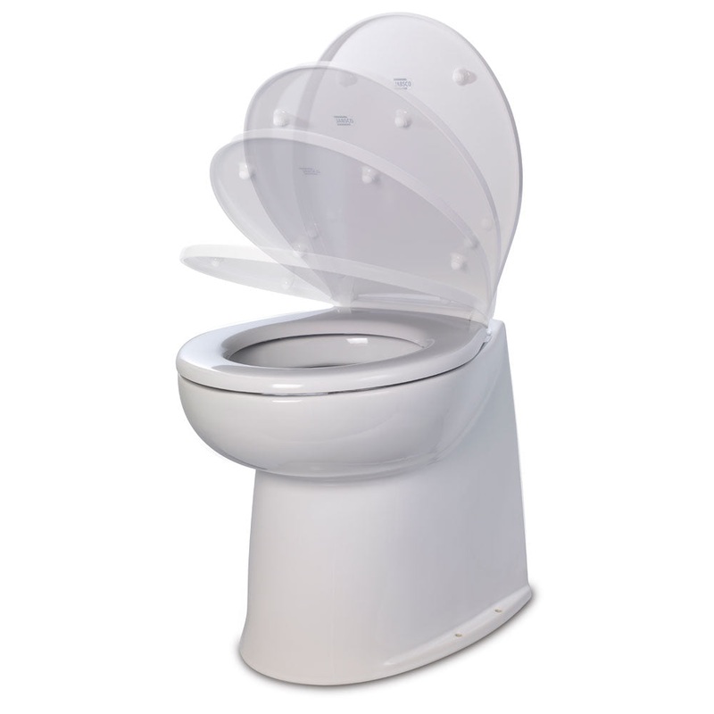 Jabsco 17″ Deluxe Flush Fresh Water Electric Toilet w/Soft Close Lid – 24V [58040-3024]