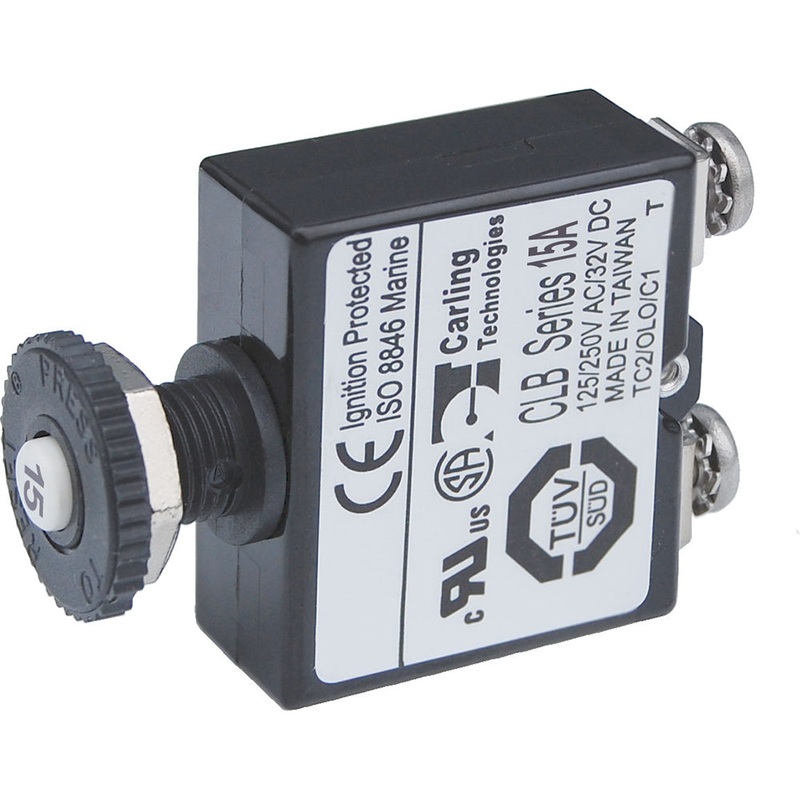 Blue Sea Push Button Reset Only Screw Terminal Circuit Breaker – 15 Amps [2133]