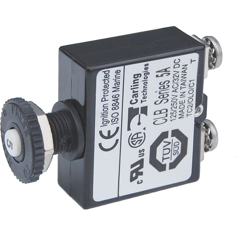 Blue Sea Push Button Reset Only Screw Terminal Circuit Breaker – 5 Amps [2130]