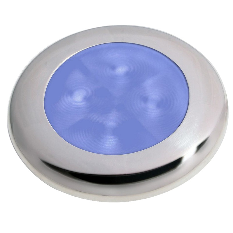 Hella Marine Slim Line LED ‘Enhanced Brightness’ Round Courtesy Lamp – Blue LED – Stainless Steel Bezel – 12V [980502221]