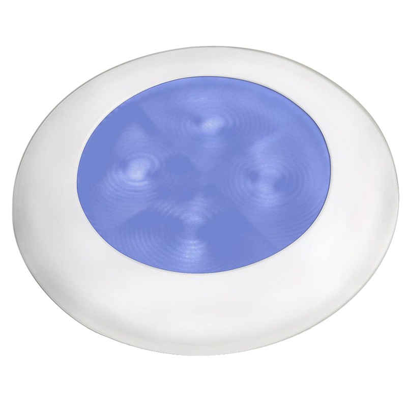 Hella Marine Slim Line LED ‘Enhanced Brightness’ Round Courtesy Lamp – Blue LED – White Plastic Bezel – 12V [980502241]