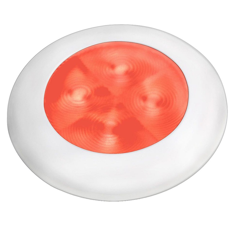 Hella Marine Slim Line LED ‘Enhanced Brightness’ Round Courtesy Lamp – Red LED – White Plastic Bezel – 12V [980507241]