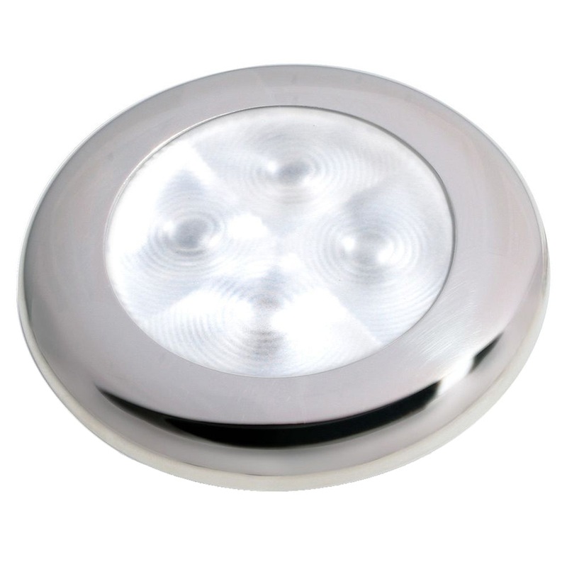 Hella Marine Slim Line LED ‘Enhanced Brightness’ Round Courtesy Lamp – White LED – Stainless Steel Bezel – 12V [980500521]