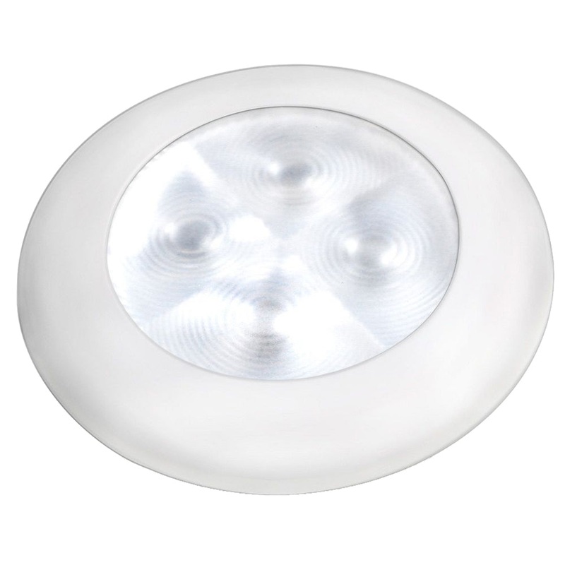 Hella Marine Slim Line LED ‘Enhanced Brightness’ Round Courtesy Lamp – White LED – White Plastic Bezel – 12V [980500541]