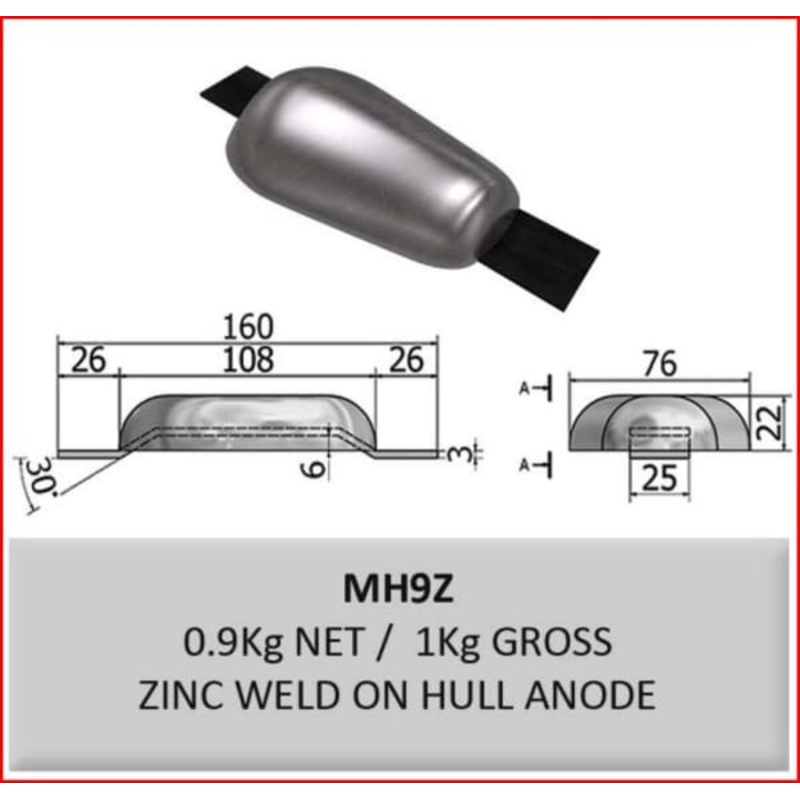 Pear Shape Zinc Weld on Hull Anode Mh9z Pear