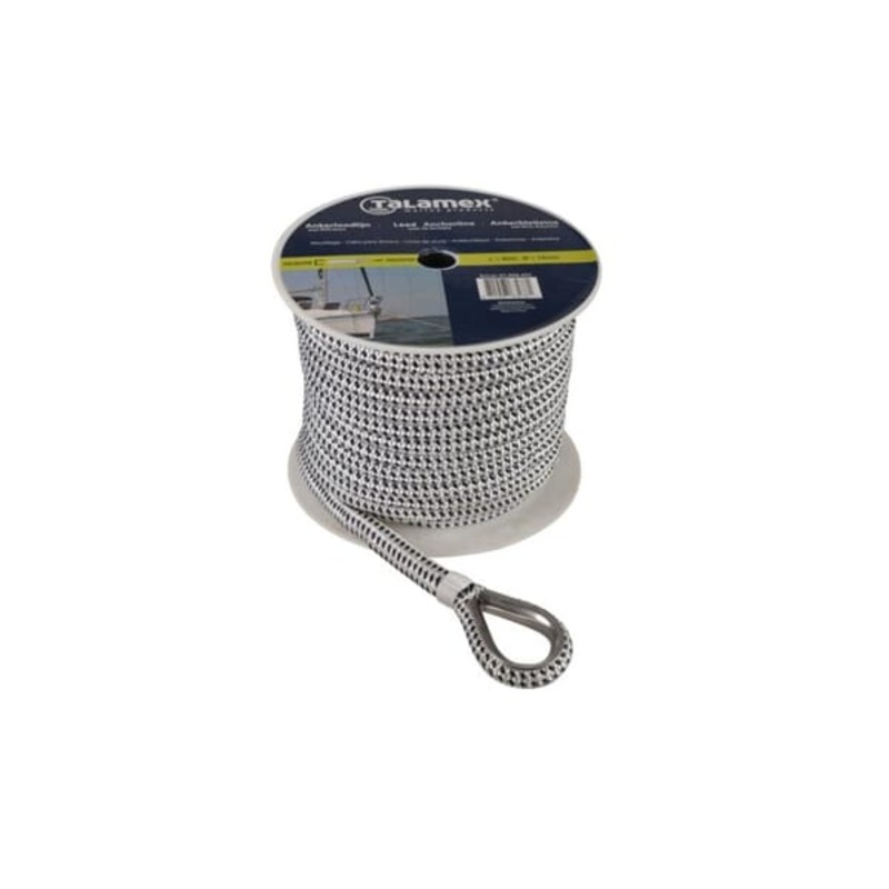 Polester Braided Lead Anchorline with stainless steel thimble 12mm x 20Mtr (8mtr leaded)