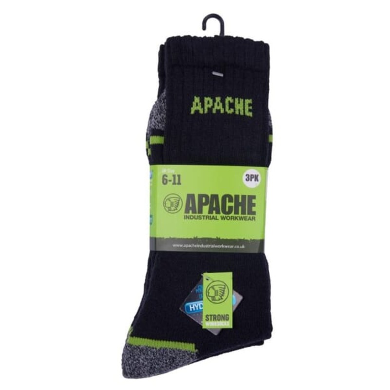 APACHE BURLINGTON WORK SOCKS 3 PACK Black / Grey One size UK 6-11