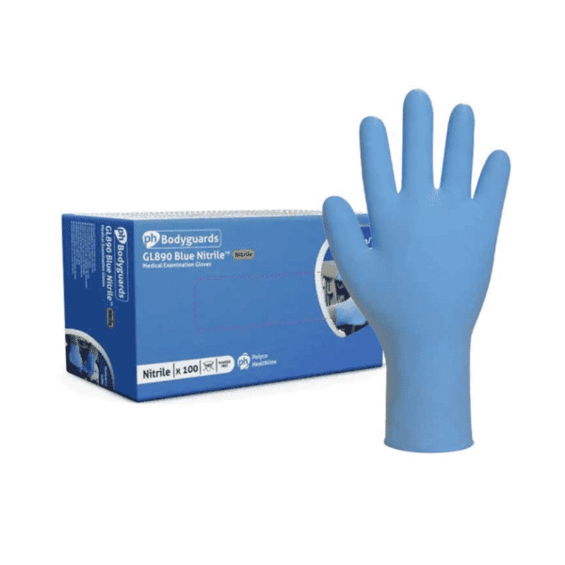 GLOVES NITRILE BLUE BODYGUARDS BOX OF 100 Blue L