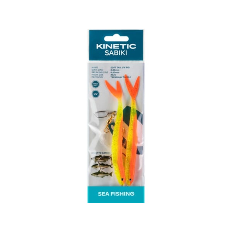 KINETIC SABIKI SOFT TAIL UV RIG #8 Yellow / Orange Fire Tail