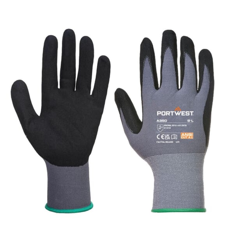 PORTWEST A350 GRIP15 NITRILE SANDY GLOVES Black M