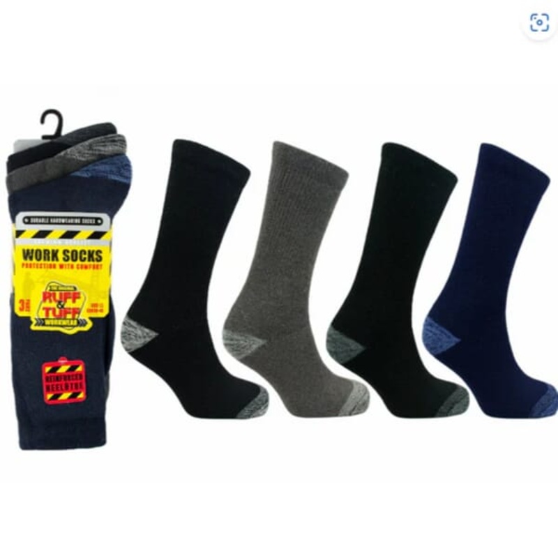 RUFF&TUFF WORK SOCKS MENS 3 PACK Assorted One size UK 6-11