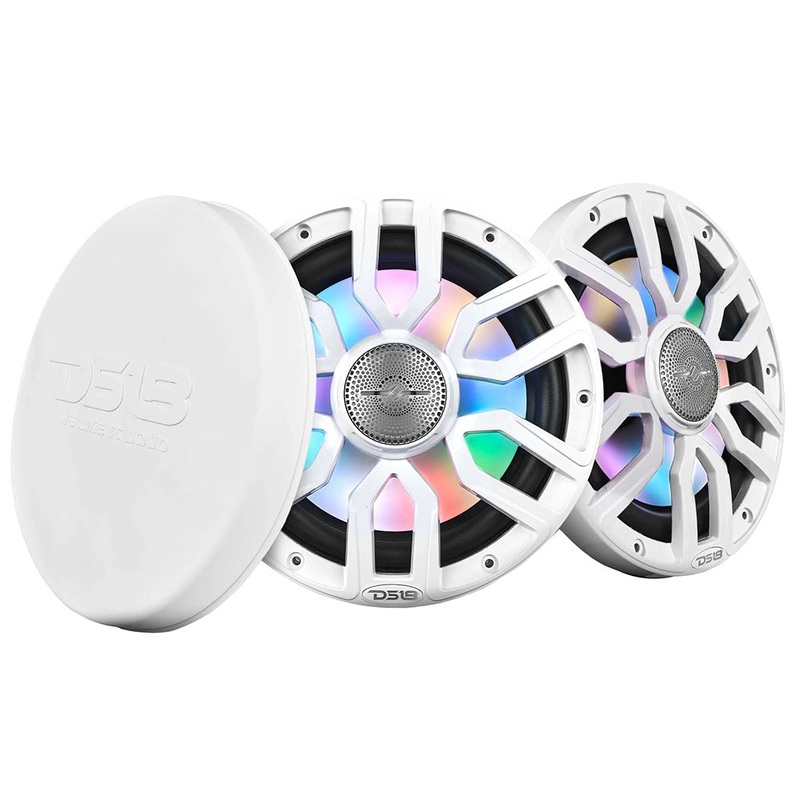DS18 8″ 2-Way Coaxial Marine Speakers w/Digital LED Lights  Bullet Tweeter – White – 175W, 4-Ohm [NXL-IQ8/WH]