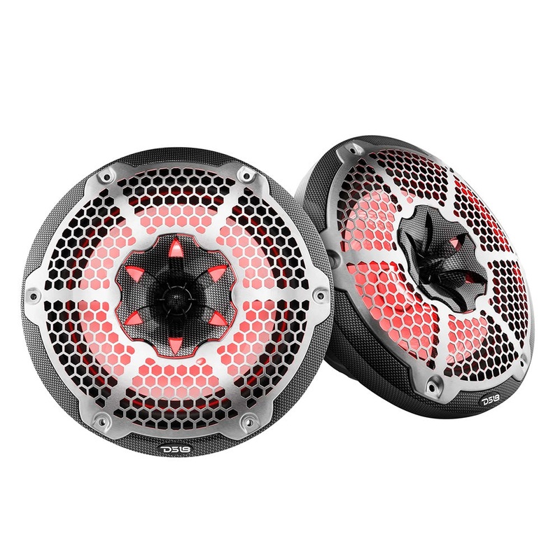 DS18 HYDRO 10″ 2-Way Speakers w/Bullet Tweeter  Integrated RGB LED Lights – Carbon Fiber [CF-10M]