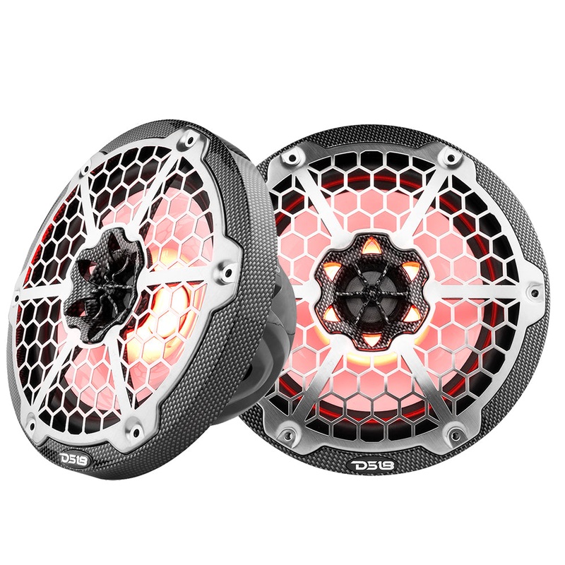 DS18 HYDRO 8″ 2-Way Marine Speakers w/RGB LED Lights 450W – Black Carbon Fiber [CF-8]