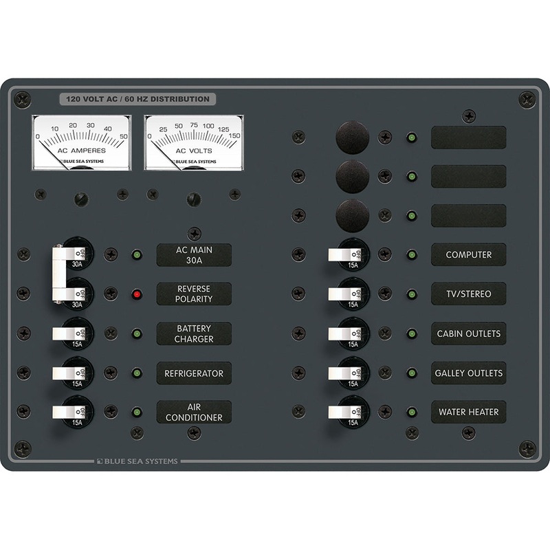 Blue Sea 8076 AC Main +11 Positions Toggle Circuit Breaker Panel – White Switches [8076]