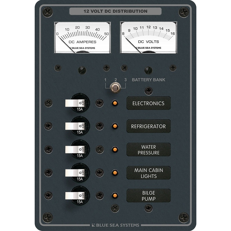 Blue Sea 8081 DC 5 Position Toggle Branch Circuit Breaker Panel – White Switches [8081]