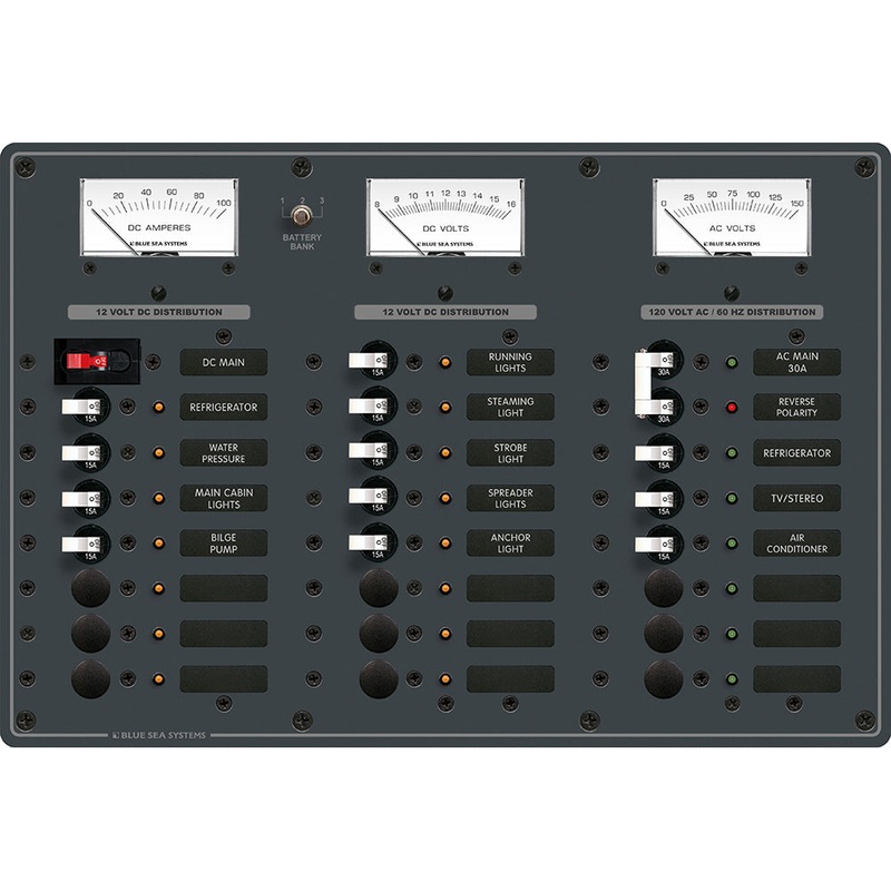 Blue Sea 8084 AC Main +6 Positions/DC Main +15 Positions Toggle Circuit Breaker Panel – White Switches [8084]