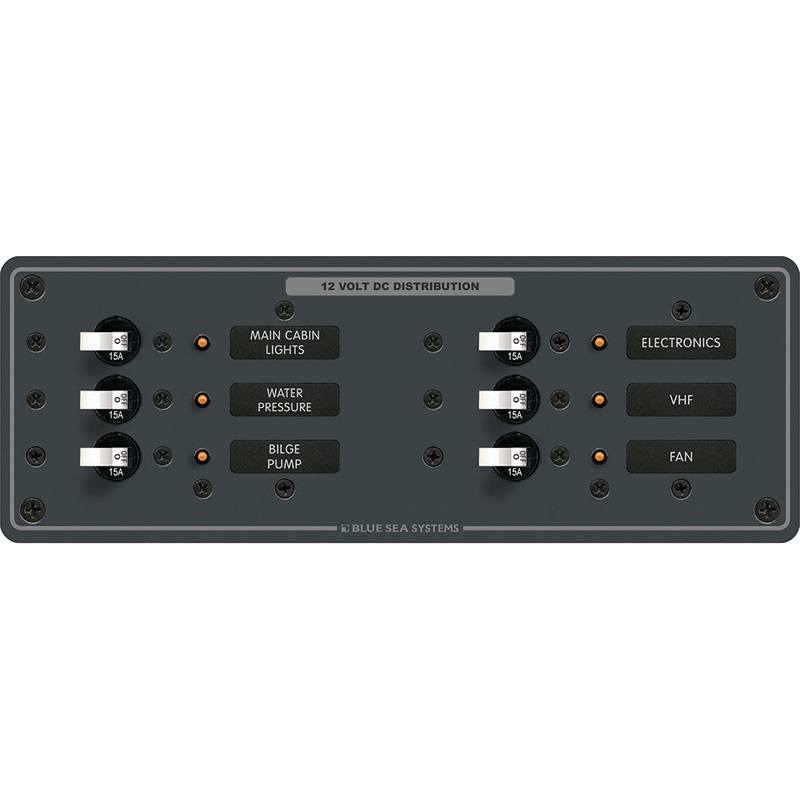 Blue Sea 8096 DC 6 Position Toggle Branch Circuit Breaker Panel – White Switches [8096]