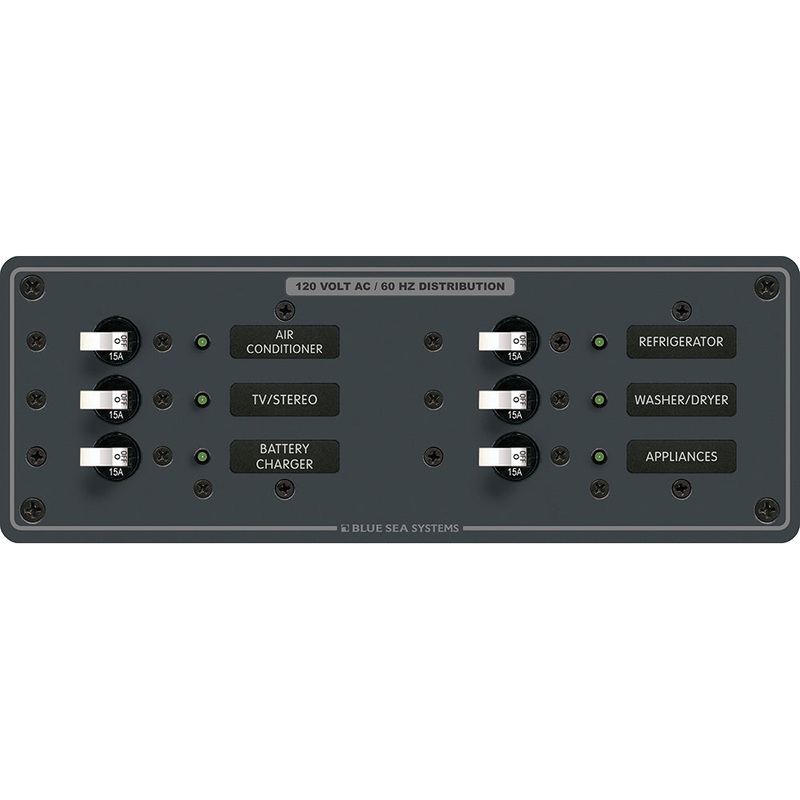 Blue Sea 8097 AC 6 Position Toggle Circuit Breaker Panel – White Switches [8097]
