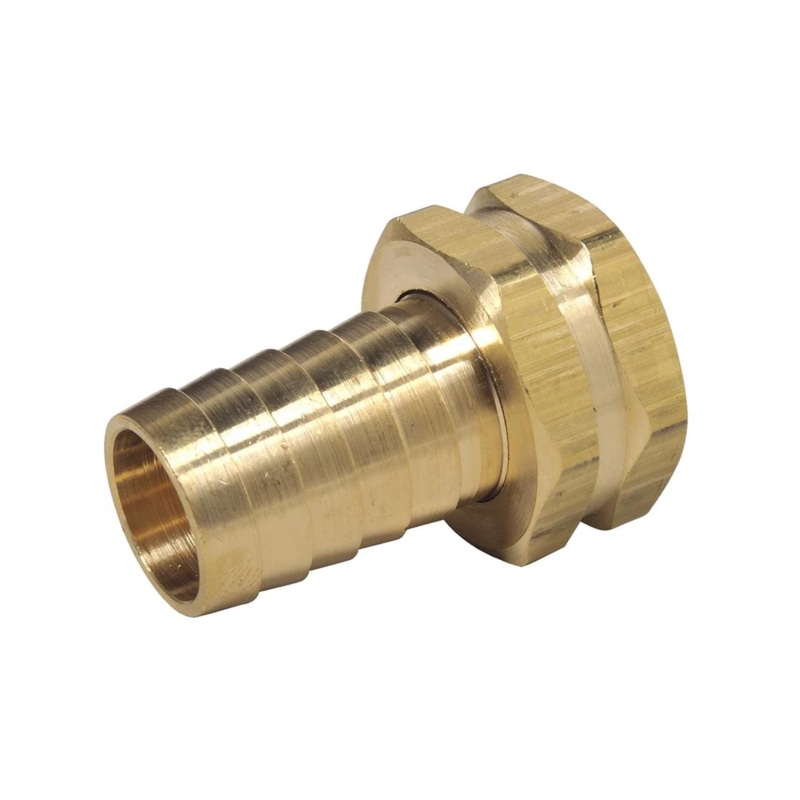 Brass Female Barbed Garden Hose Fitting Adapter with Swivel for 3/8″ Hose ID