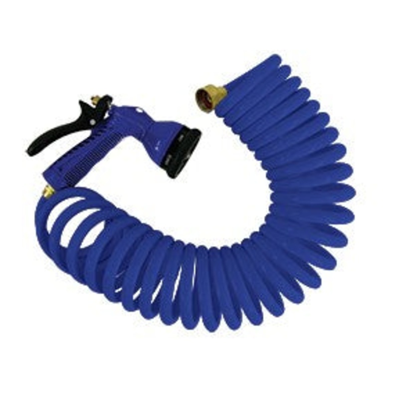 Whitecap 25′ Blue Coiled Hose w/ Adjustable Nozzle