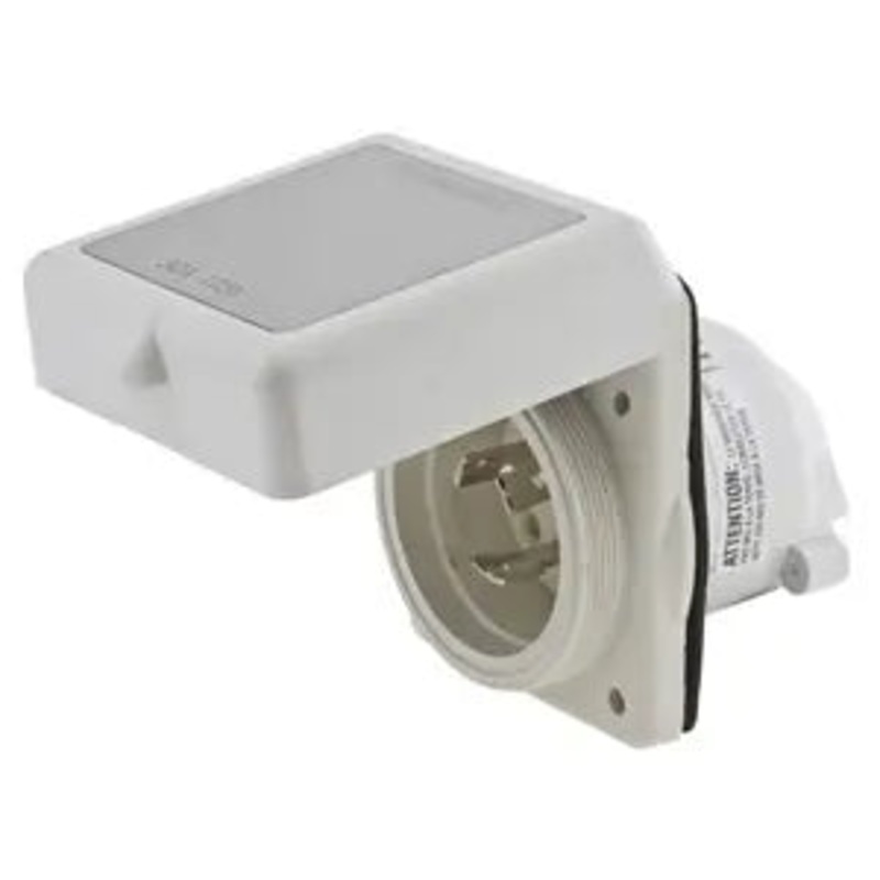 Locking Devices, Twist-Lock, Marine Grade, Shore Power Inlet, 50A 125/250V, 3-Pole 4-Wire Grounding, Non-NEMA, Screw Terminal, White