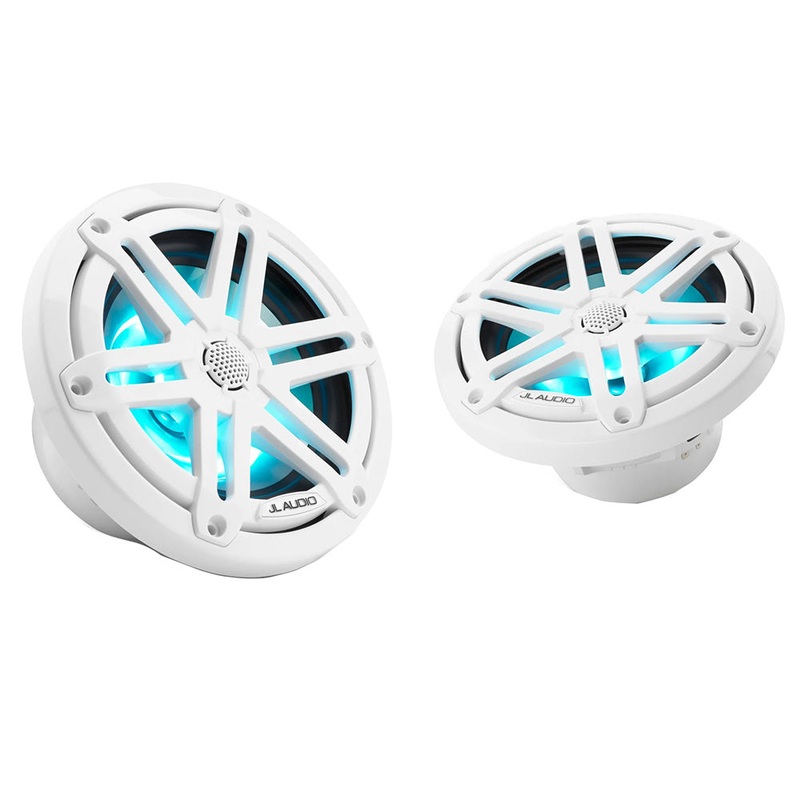 JL Audio M3 Series 6.5″ Marine Coaxial Speakers w/Gloss White Sport Grilles w/RGB LED Lighting – M3-650X-S-Gw-i [010-03064-00]