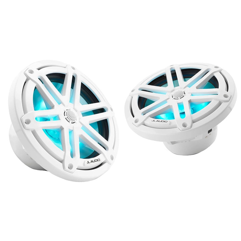 JL Audio M3 Series 7.7″ Marine Coaxial Speakers w/Gloss White Sport Grilles w/RGB LED Lighting – M3-770X-S-Gw-i [010-03069-00]