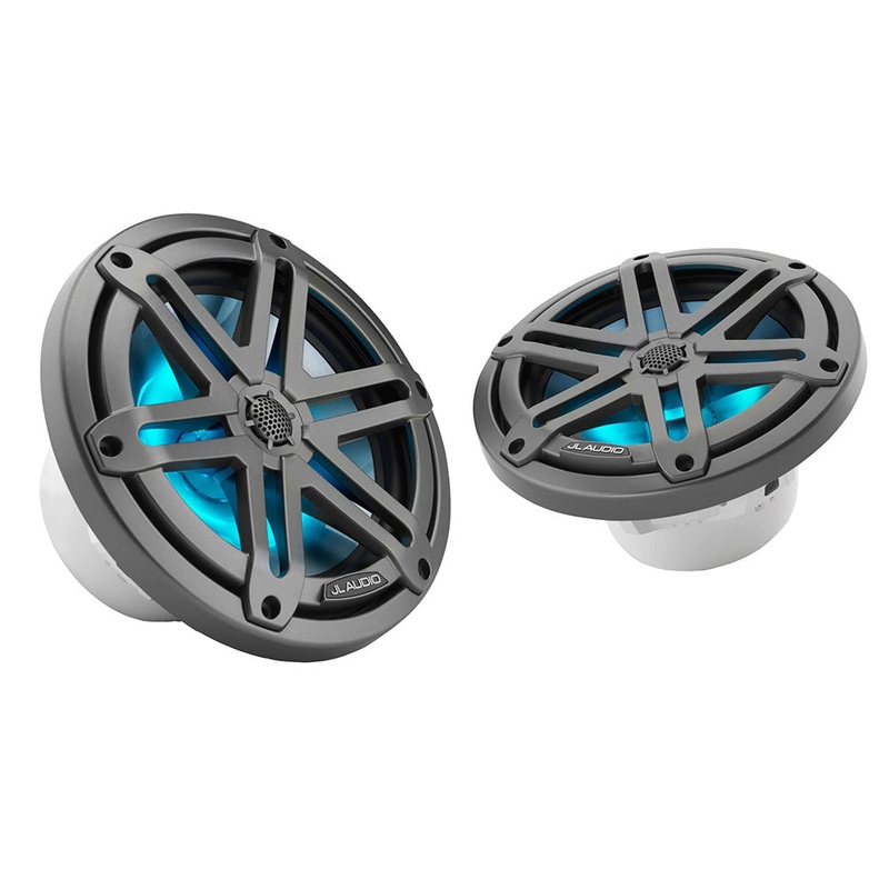 JL Audio M3 Series 7.7″ Marine Coaxial Speakers w/Grey Metallic Sport Grilles w/RGB LED Lighting – M3-770X-S-Gm-i [010-03067-00]