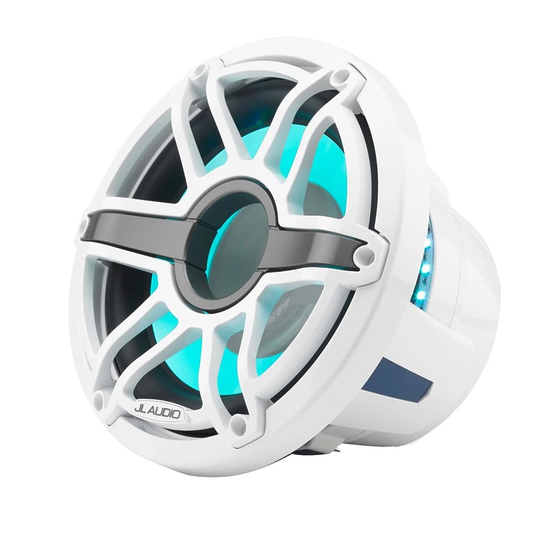 JL Audio M6 10″ Marine Infinite-Baffle Subwoofer w/Gloss White Sport Grille  Transflective LED Lighting – M6-10IB-S-GwGw-i-4 [010-03085-00]
