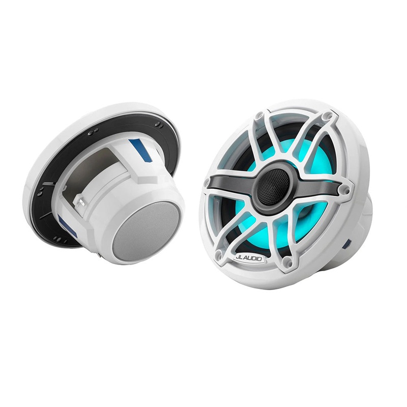 JL Audio M6 Series 6.5″ Marine Coaxial Speakers w/Gloss White Sport Grille  Transflective LED Lighting – M6-650X-S-GwGw-i [010-03093-00]