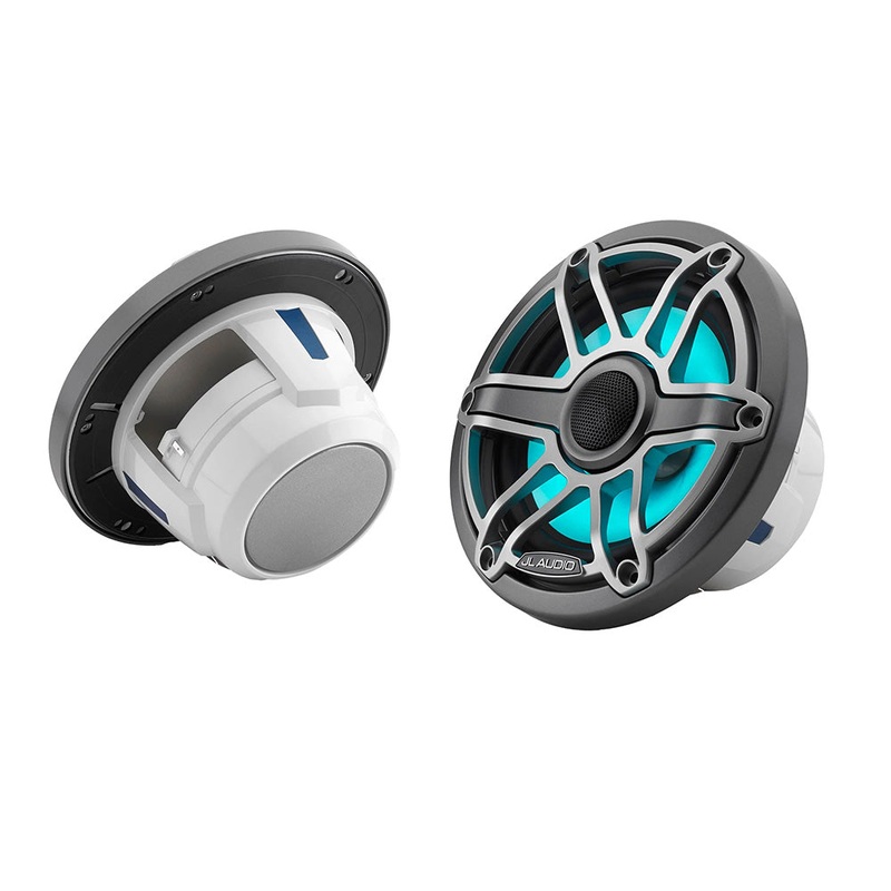 JL Audio M6 Series 6.5″ Marine Coaxial Speakers w/Grey Metallic Sport Grille  Transflective LED Lighting – M6-650X-S-GmTi-i [010-03092-00]